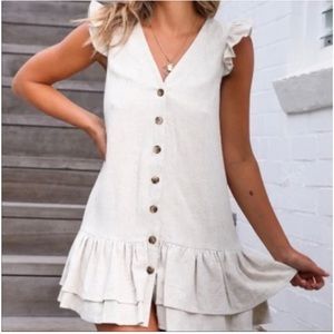 NWT Red Dress Boutique | Skylar+Madison beige button-Down linen dress Size S